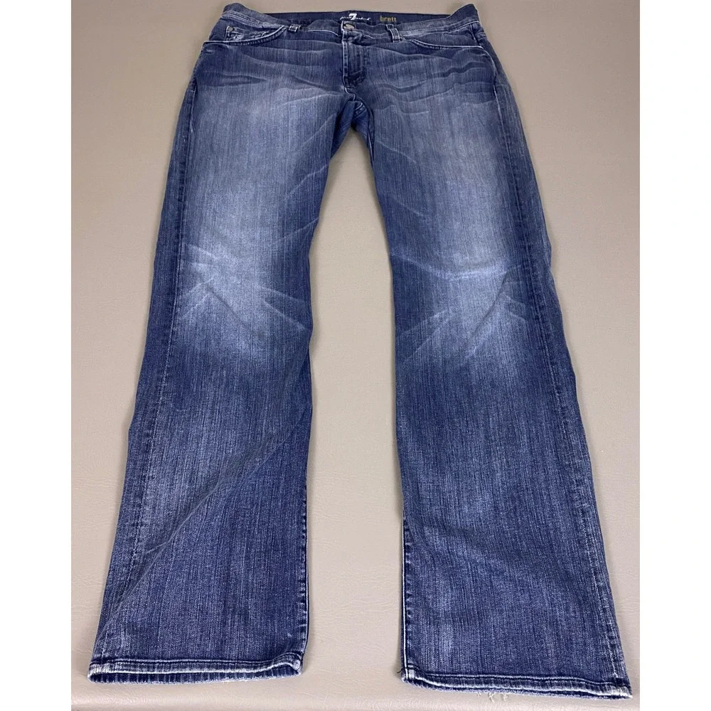7 For All Mankind Brett Bootcut Jeans Men's Size 36x34 Blue Wash Denim Made USA